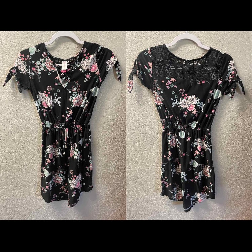 Black floral dress with lace accent